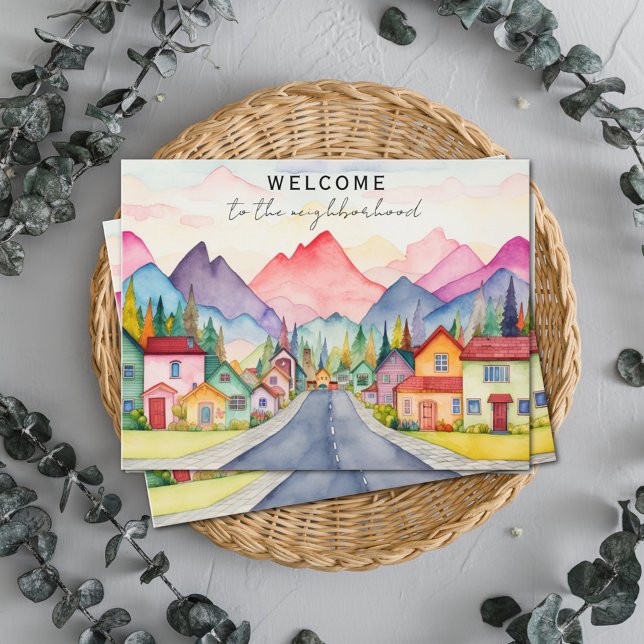 Colourful Welcome to the Neighbourhood Mountains Postcard (Creator Uploaded)