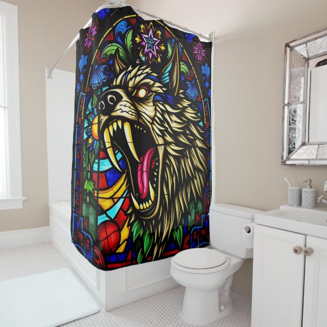 Colourful Werewolf Shower Curtain (In Situ)