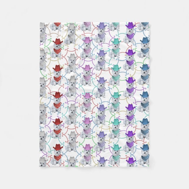 Colourful West Highland White Terriers Fleece Blanket (Front)