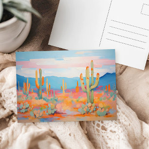 Colourful Western Desert Cactus Vibrant Painting  Postcard