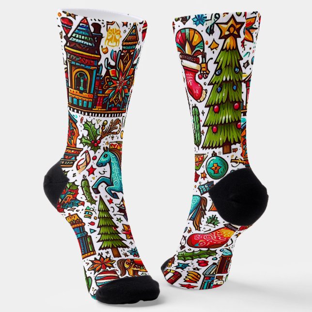 Colourful Western Pattern Christmas Socks (Angled)