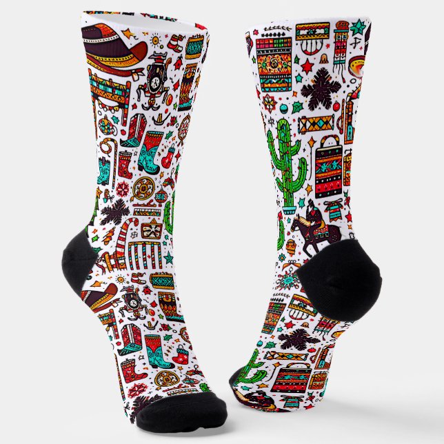 Colourful Western Pattern Christmas Socks (Angled)