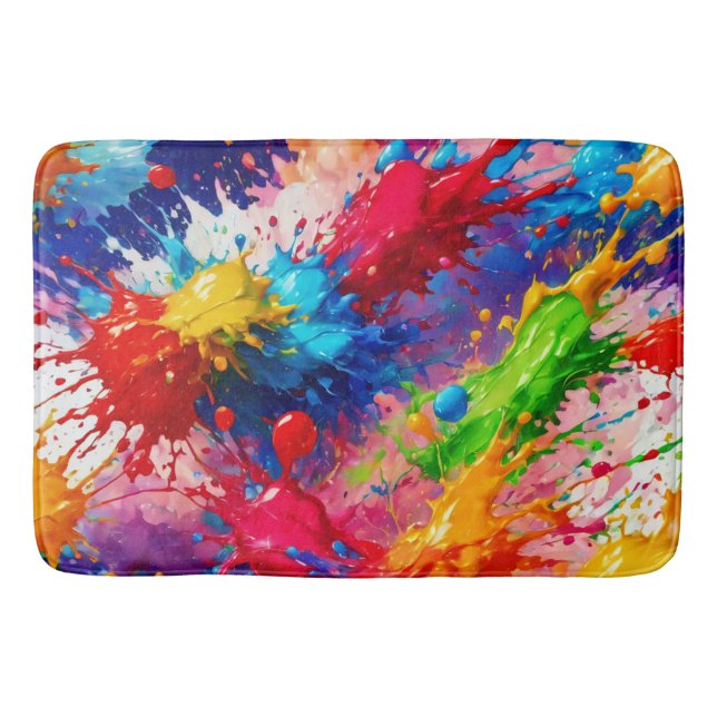 Colourful Wet Paint Splash Design Bath Mat (Front)