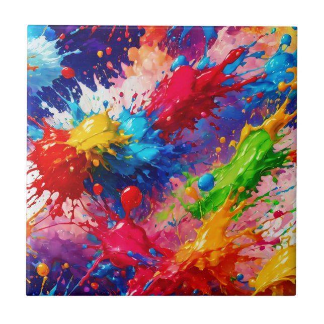 Colourful Wet Paint Splash Design Ceramic Tile (Front)