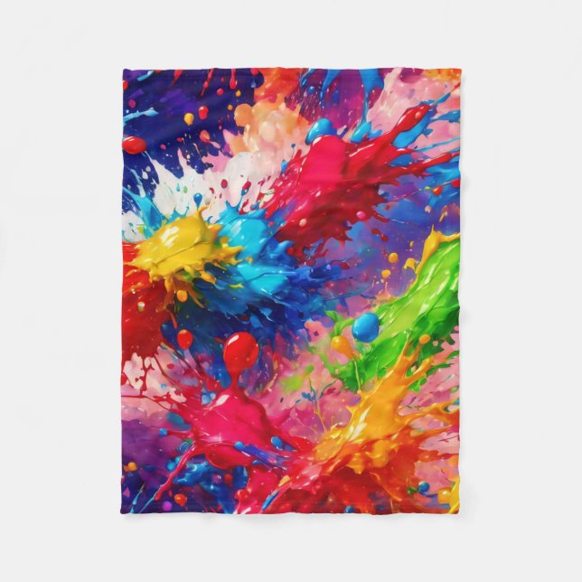 Colourful Wet Paint Splash Design Fleece Blanket (Front)