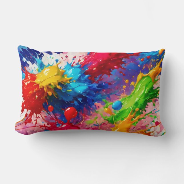 Colourful Wet Paint Splash Design Lumbar Cushion (Front)