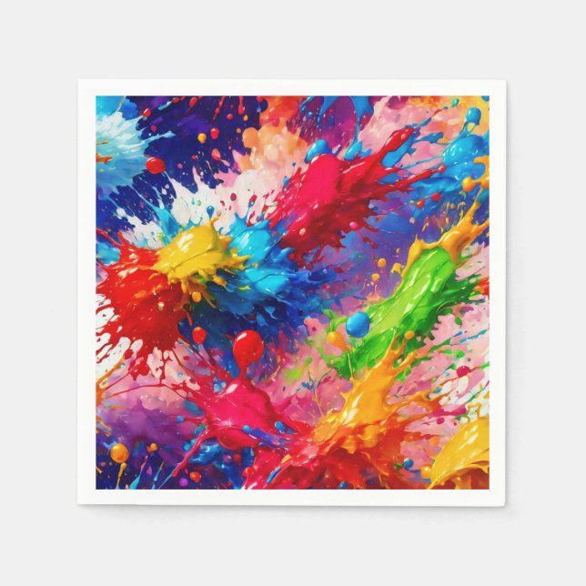 Colourful Wet Paint Splash Design Napkin (Front)