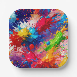 Colourful Wet Paint Splash Design Paper Plate