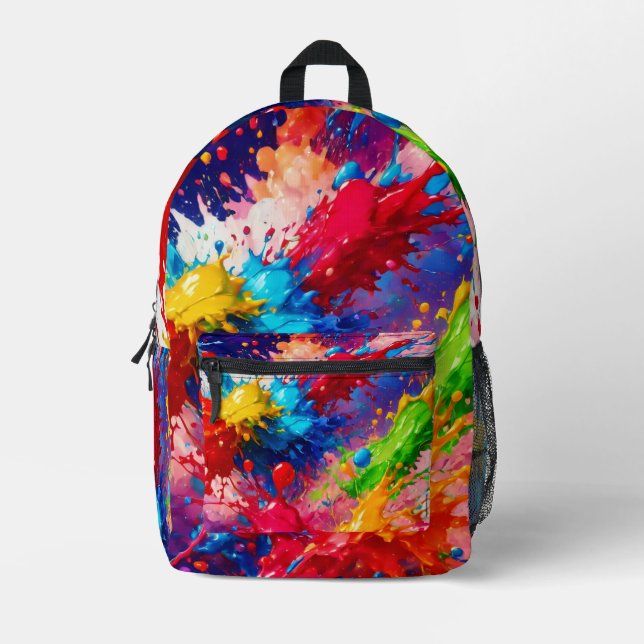 Colourful Wet Paint Splash Design Printed Backpack (Front)