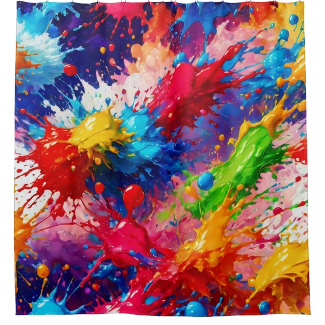 Colourful Wet Paint Splash Design Shower Curtain (Front)