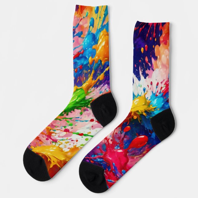 Colourful Wet Paint Splash Design Socks (Left)