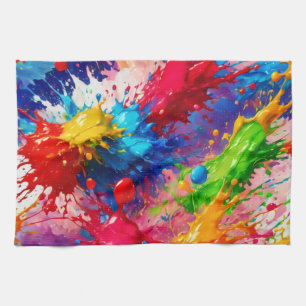Colourful Wet Paint Splash Design Tea Towel