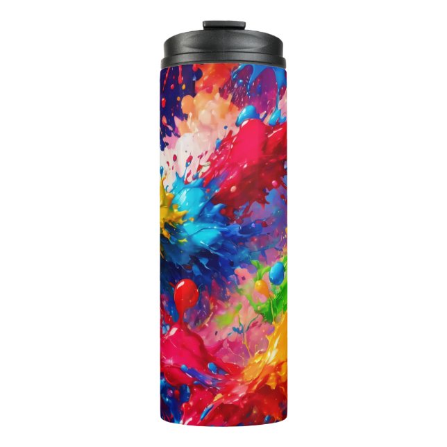 Colourful Wet Paint Splash Design Thermal Tumbler (Front)
