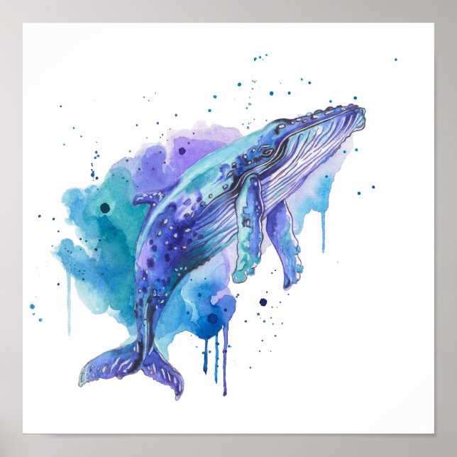 Colourful Whale Watercolour Art Poster (Front)