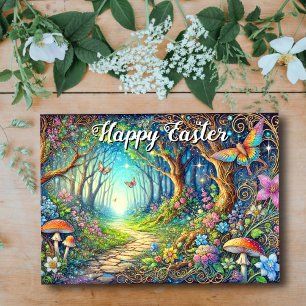 Colourful Whimsical Art Nouveau Forest Happy Easte Holiday Card