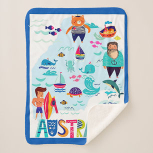 Colourful Whimsical Australia Travel Poster Sherpa Blanket
