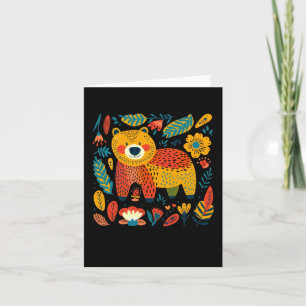Colourful Whimsical Bear And Floral Pattern Illust Card