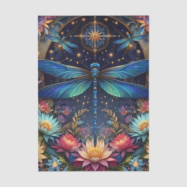 Colourful Whimsical Boho Dragonfly Decoupage Tissue Paper (Front)