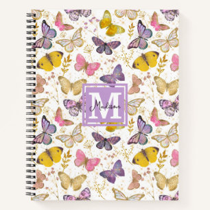 Colourful Whimsical Butterflies Pattern Monogram Notebook