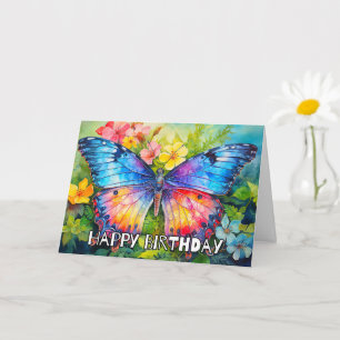 Colourful Whimsical Butterfly Happy Birthday Card