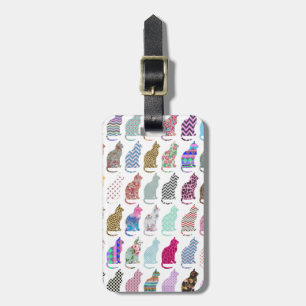 Colourful Whimsical Cats Chevron Zigzag Pattern Luggage Tag