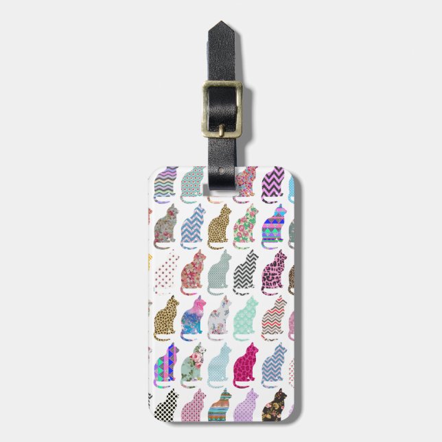 Colourful Whimsical Cats Chevron Zigzag Pattern Luggage Tag (Front Vertical)