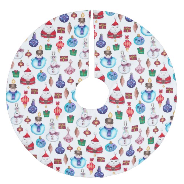 Colourful Whimsical Christmas Pattern Brushed Polyester Tree Skirt (Front)