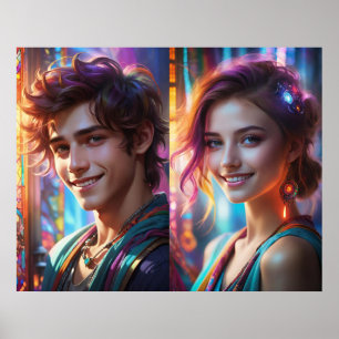 Colourful Whimsical Couple with Impressive Smiles Poster