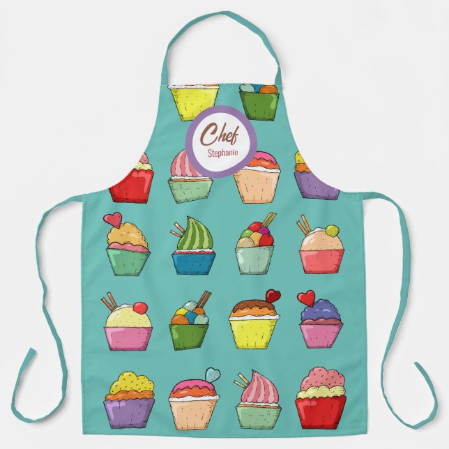 Colourful Whimsical Desserts Editable  Apron (Front)