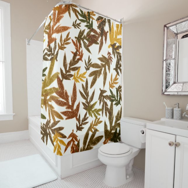 Colourful Whimsical Fall Autumn Rustic Leaves Shower Curtain (In Situ)