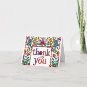 Colourful Whimsical Floral Folk Art Embroidery Thank You Card