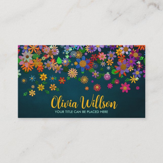 Colourful Whimsical Flower Art Business Card (Front)