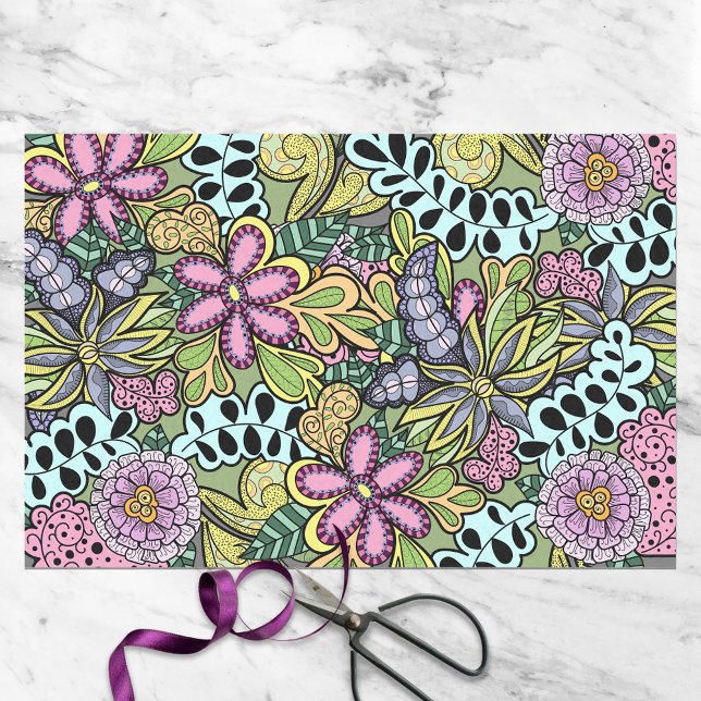 Colourful Whimsical Flowers and Leaves Botanical Tissue Paper (Creator Uploaded)