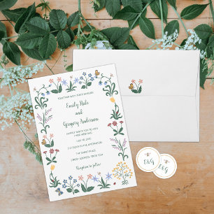 Colourful Whimsical Flowers Wedding Invitation