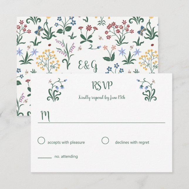Colourful Whimsical Flowers Wedding Response Card (Front/Back)