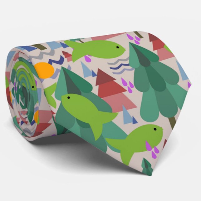 Colourful Whimsical Forest Fish Nature  Tie (Creator Uploaded)