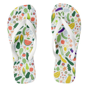 Colourful Whimsical Fruits & Veggies Pattern  Thongs
