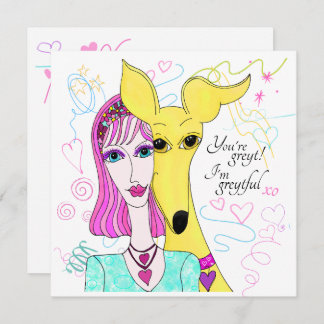Colourful Whimsical Greyhound Dog and Lady Thank You Card