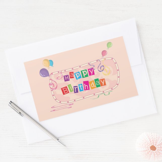 Colourful Whimsical Happy Birthday Rectangular Sticker (Envelope)