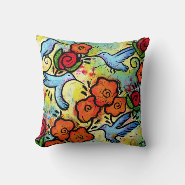 Colourful Whimsical Hummingbird Wildlife Animals Cushion (Front)