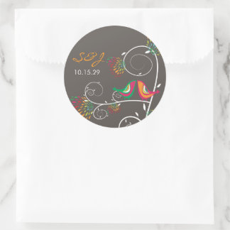 Colourful Whimsical Kissing Summer Birds Wedding Classic Round Sticker