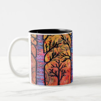 Colourful, Whimsical Magical Trees in Forest Desig Two-Tone Coffee Mug