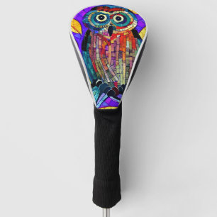 Colourful Whimsical Mosaic Owl Art Golf Head Cover