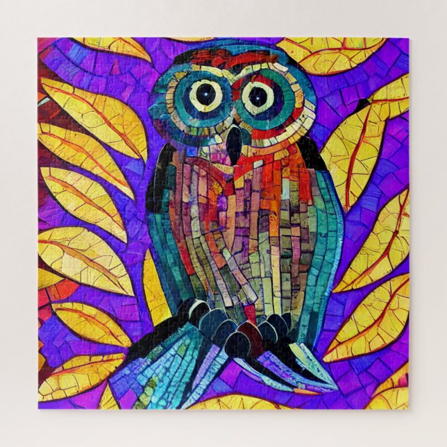 Colourful Whimsical Mosaic Owl Art Jigsaw Puzzle (Vertical)