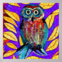 Colourful Whimsical Mosaic Owl Art