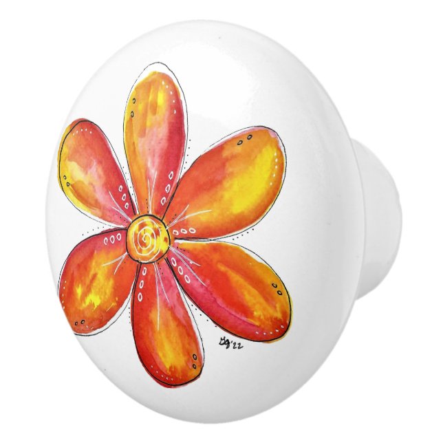 Colourful Whimsical Orange and Yellow Ceramic Knob (Right)