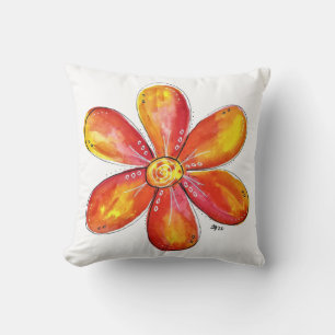 Colourful Whimsical Orange and Yellow Flower Cushion