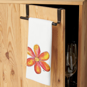 Colourful Whimsical Orange and Yellow Flower Tea Towel