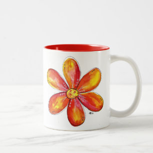 Colourful Whimsical Orange and Yellow Two-Tone Coffee Mug