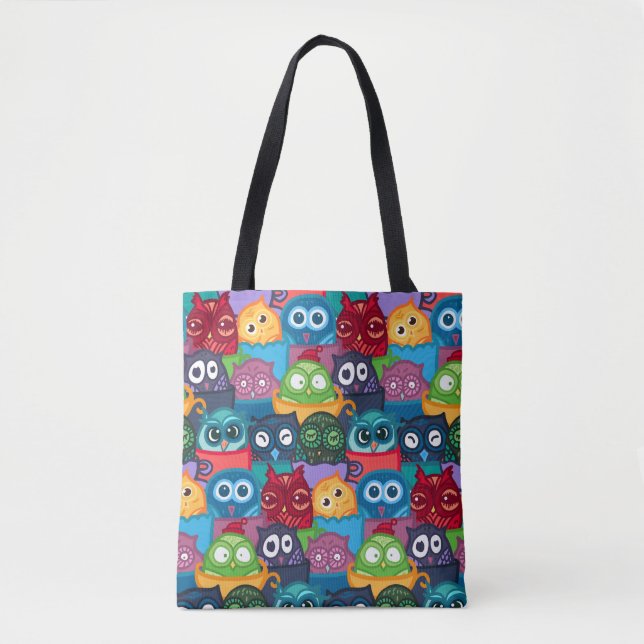 Colourful Whimsical Peekaboo Owls Tote Bag (Front)